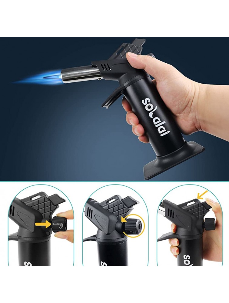 New UPGRADED Cooking Torch with Lock ,Fuel Refillable Food Blow Torch for Creme Brulee jewelry silver processing Soldering,sous vide steak Butane torch Keep a charred taste into all kinds of dishes - B77QOS0MA