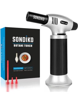 Sondiko Culinary Butane Torch Refillable Torch Lighter with Safety Lock and Adjustable Flame Fit All Butane Tanks Kitchen Torch for Baking BBQ Creme Brulee DIY Soldering（Butane not included） - BR9Y43654