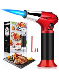 Tiikiy Blow Torch Kitchen Cooking Torch with Lock Adjustable Flame Refillable Butane Torch for BBQ Baking Brulee Creme CraftsButane Gas Not Included Red - BCNA9V6BS