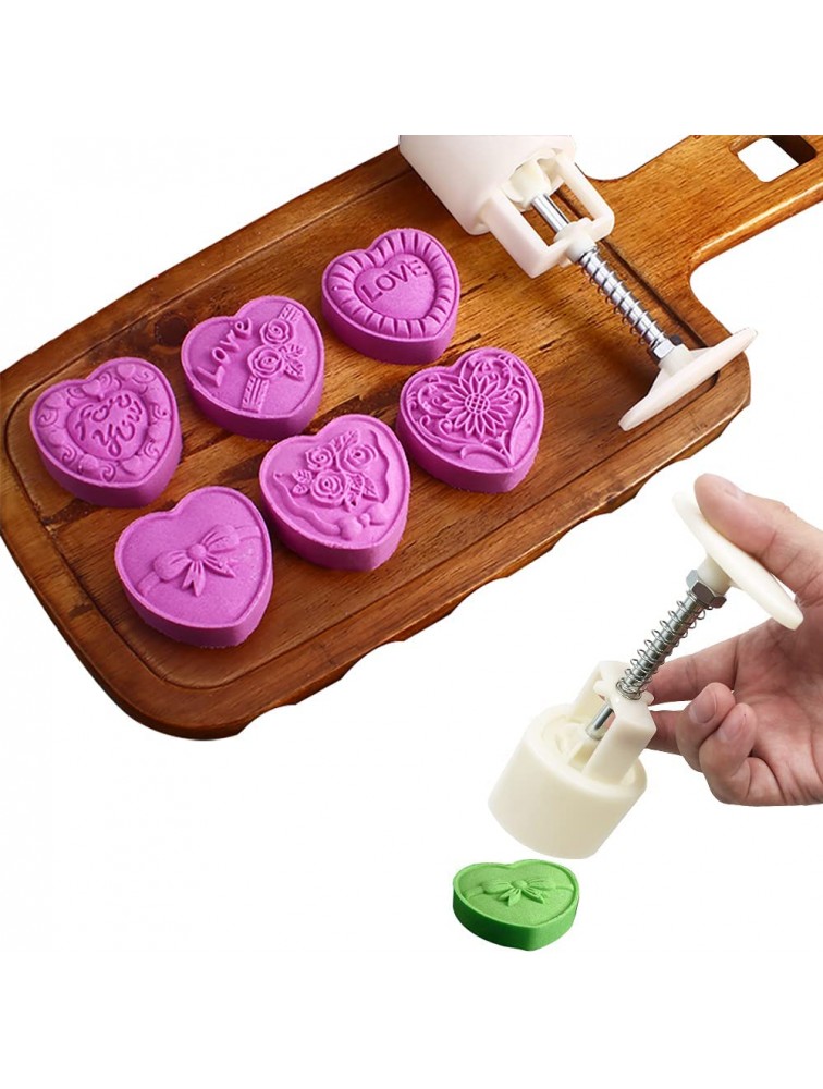 2 Sets Mooncake Mold Press with 12 Pcs 50g Stamps AIFUDA Love Heart Shape Decoration Tools for Baking DIY Cake Cookie Biscuit Dessert - B4DLN51P3