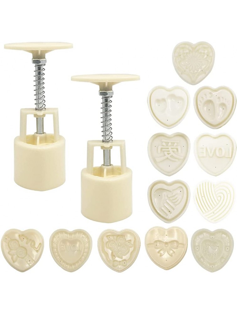 2 Sets Mooncake Mold Press with 12 Pcs 50g Stamps AIFUDA Love Heart Shape Decoration Tools for Baking DIY Cake Cookie Biscuit Dessert - B4DLN51P3