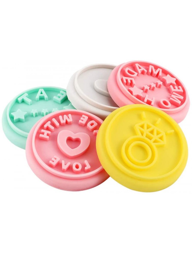 BESTONZON 5pcs Wooden Handles and 5pcs Cookie Stamps Silicone Hand Press DIY Biscuit Stamps Cookie Cake MoldsRandom Style - B4EIZOYRK