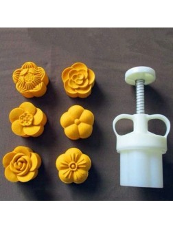 CHUZI Mooncake Mold Fondant Mold Cookie Cutter Adjustable Hand Press Flower Shaped 6 Stamps Baking Cake Decorating Tools - BNIE4VP75