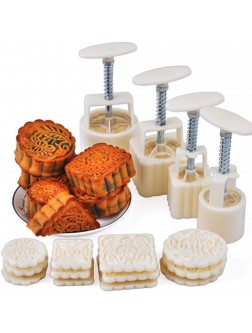 PowerKing Moon Cake Mould Hand-Pressure Cookie Stamps for Mid-Autumn Festival 4 Sets Mold with 12 Stamps - BII7F31W0