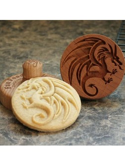 Wood Cookie Stamp Mold Fun Food Tools' Cookie Stamps Baking Mold Eco-friendly Dragon - B6CLGYDJN
