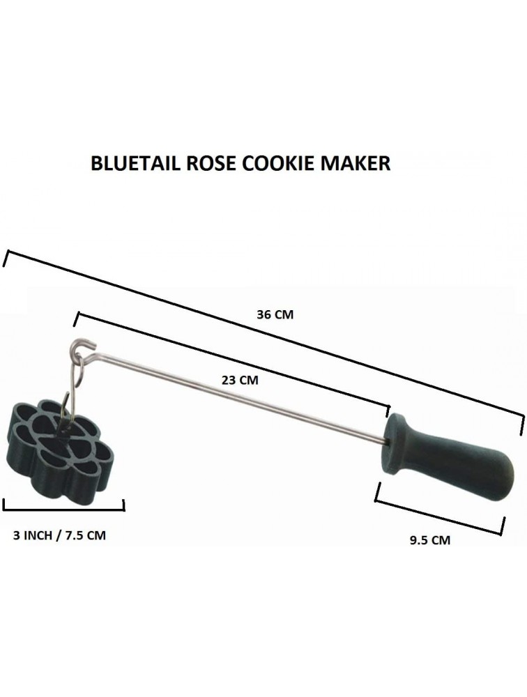 BLUETAIL Stainless Steel Non-Stick Rose Cookie Maker Achappam Maker with hot Free Handle Black, - BX8TYGOGB