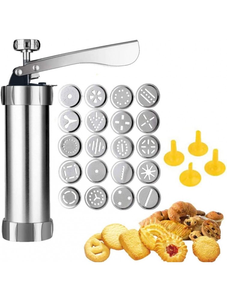 Cookie Press Gun,Stainless Steel Biscuit Press Cookie Gun Set with 20 Cookie Discs and 4 Nozzles for DIY Biscuit Maker and Decoration - BCZ308PB8