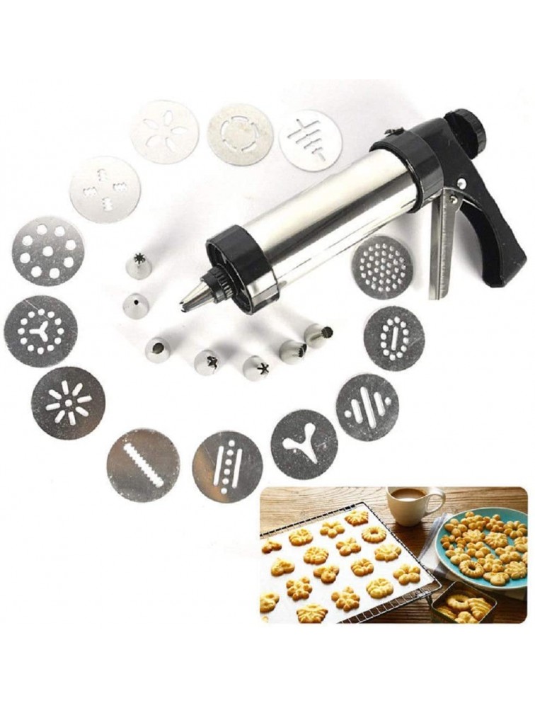 DIY Biscuit Cookie Press Gun Classic Biscuit Maker Stainless Steel Cookie Extrudes with 13 Stainless Steel Cookie Discs And 8 Icing Tips - BYOJOUQQH