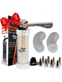 Edge Cook Spritz-Cookie-Press-Gun-Kit 20 Disc with 8 Icing Tips: Sturdy-Stainless-Steel Works Even with Arthritis Ideal for Holidays-Baking-Biscuit Cake Churro Cookie Maker - B4TEIV1ZQ