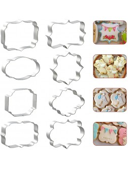 8 PCS Plaque Cookie Cutter Frame Shapes Sugar Sign Cookie Cutters Name Plate Cookie Cutter for Birthday Wedding Baby Shower Cookies Fondant Decorations - BSCL6WW79