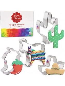 Ann Clark Cookie Cutters 4-Piece Cinco de Mayo Cookie Cutter Set with Recipe Booklet Donkey Cactus Sombrero Chili Pepper - BLJN4IJSL