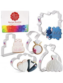 Ann Clark Cookie Cutters 5 Piece Wedding Cookie Cutter Set with Recipe Booklet Square Plaque Wedding Cake Wedding Dress Diamond Ring Double Heart - BBICEUICA