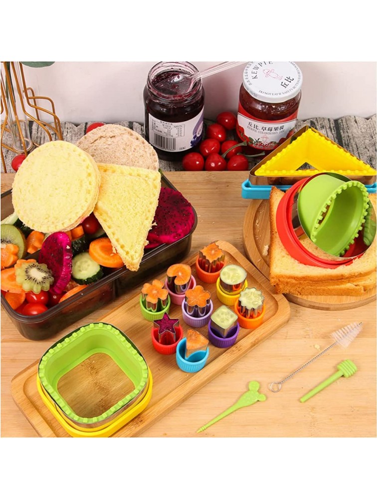 WANATAKA Sandwich Cutter and Sealer,Bread Sandwich Decruster Maker DIY Cookie Cutters for Kids Bento Box,Round Square Trilateral Shapes Sandwich Cutters with 9 pcs Fruit Vegetable Cutter Shapes Set - BQSR6Z286