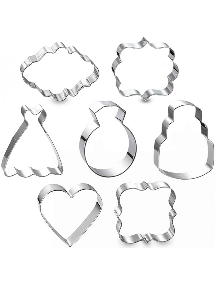 Wedding Cookie Cutter Set-7 Piece-3 Inches-Heart Diamond Ring Wedding Cake,Wedding Dress Rectangle Square and Oval Plaque Cookie Cutters Molds for Bridal Shower Engagement - BWA8A7FY2