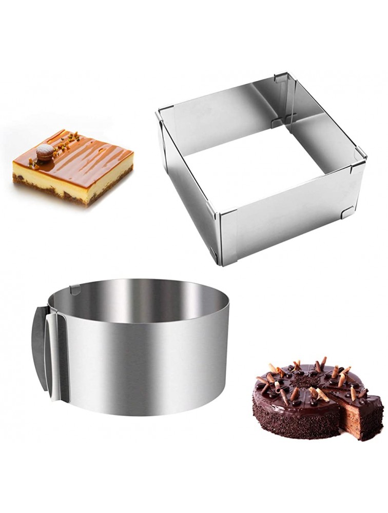 2 pack Cake Ring Mould with Scaling,Leak-Proof,Food-Safe Stainless Steel Mold,Adjustable Baking Frame From 6-12inch,for Baking Cooking Crumpets Eggs Pastry Mousse Desserts,1 pcs Rectangular+1pcs Round - BJ64XWCQZ