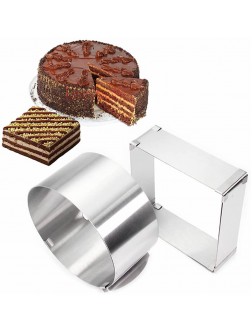 ORYOUGO Set of 2 Stainless Steel Adjustable Round and Square Mousse Cake Ring Mould,6-12 Inch Pastry Ring Circle Mold Form Stainless Steel Cake Modelling Pastry Baking Tool - BFYU3Q9GN