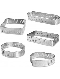 Tart Rings Stainless Steel Heat-Resistant Perforated Tart Ring Mousse Mould Bottom Tower Pie Cake Mold Baking Dessert Ring Tools（5 Different Shape） - B7TVWPTHA