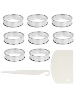 WOWOSS 8 Pieces Double Rolled English Muffin Rings Stainless Steel Crumpet Rings Round Muffin Tart Ring Molds with Scraper & Cake Stripping Knife for Home Food Making Tool 3.15 Inch - BARNO27YV