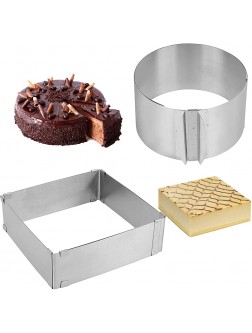 ZOENHOU 2 Pack 6-12 Inch Cake Mold Ring Stainless Steel Mold Cake Baking Adjustable Mousse Cake Ring Mould Tools with scaling for Kitchen DIY Pastry Square and Round - BO8AD69WP