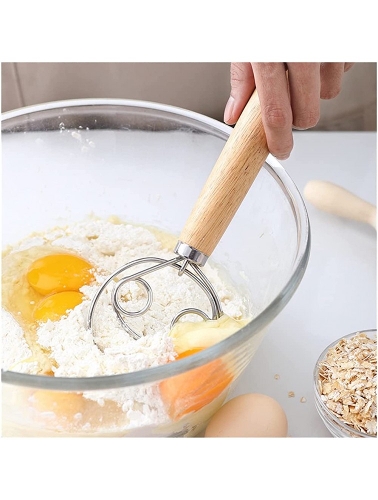 FLYEDGD Double -Eyed Flour Coil stirler Wooden Handle Powder Pink Beaten Egg Baking Tool Size : Large - B1R0LAH2E