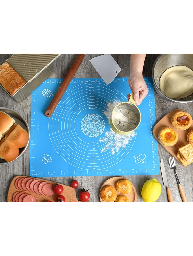 Silicone Pastry Mat for Rolling Dough Non Slip Extra Large,Nonstick Pastry Baking Mat with Measurements,Silicone Dough Rolling Mat with Dough Scraper 20 inch x 16 inch,Blue - BRHL5DYAZ