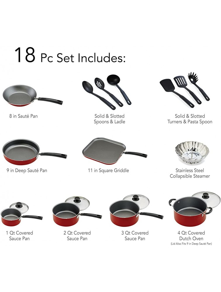 18 Piece Nonstick Pots & Pans Cookware Set Kitchen Kitchenware Cooking NEW RED 5.91 x 1.18 x 1.18 '' 80119567 - B5FX4UQIW