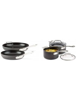 All-Clad E7859064 HA1 Hard Anodized Nonstick Fry Pan Cookware Set 10 inch and 12 inch Fry Pan 2 Piece Black & Essentials Nonstick Saucepan set 4-Piece Grey - BNWA656GB