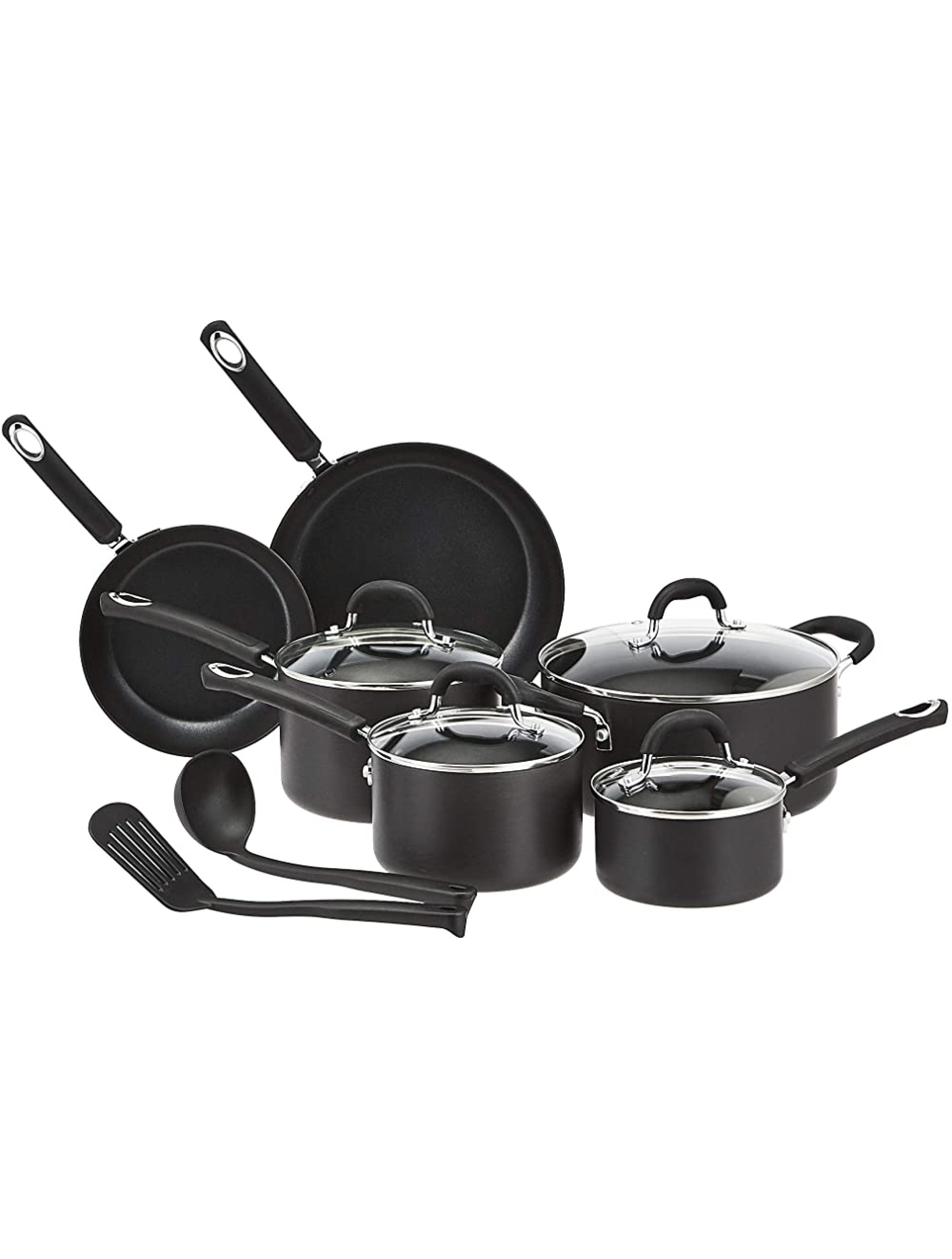 Basics Hard Anodized Non-Stick 12-Piece Cookware Set Black Pots Pans and Utensils - BL33U3DR5