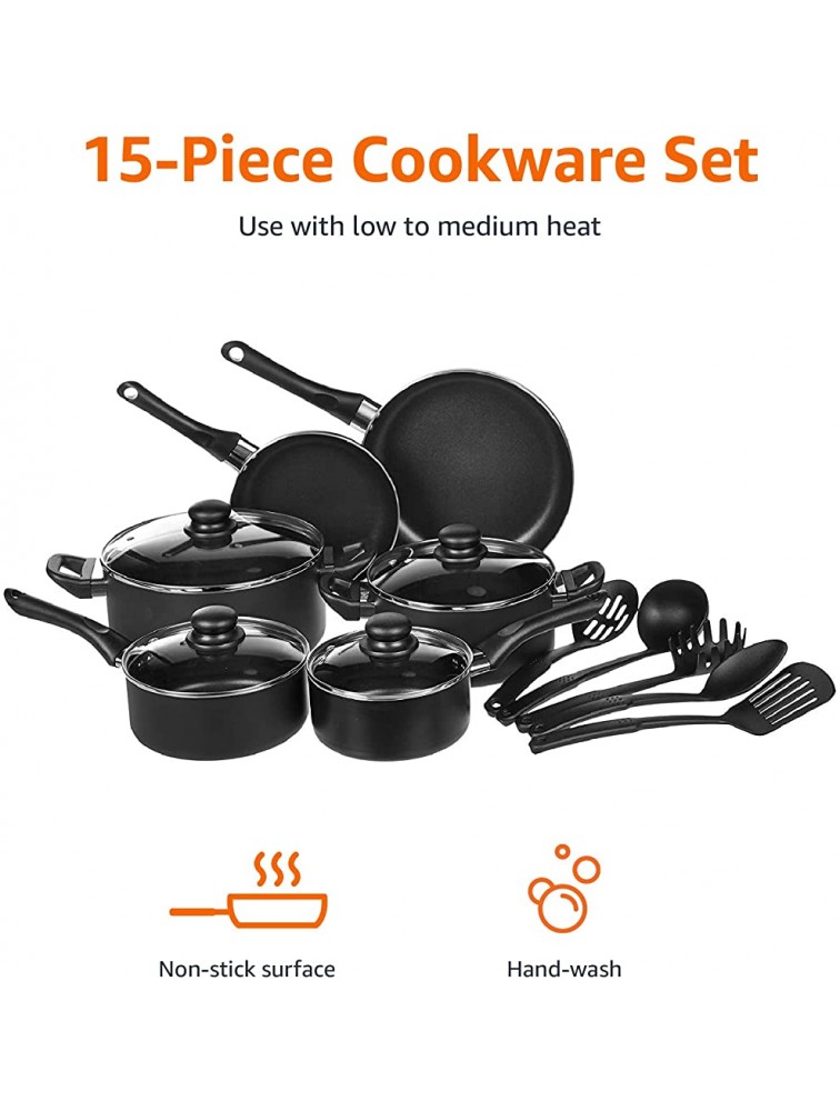 Basics Non-Stick Cookware Set Pots Pans and Utensils 15-Piece Set - BFPMRKP71