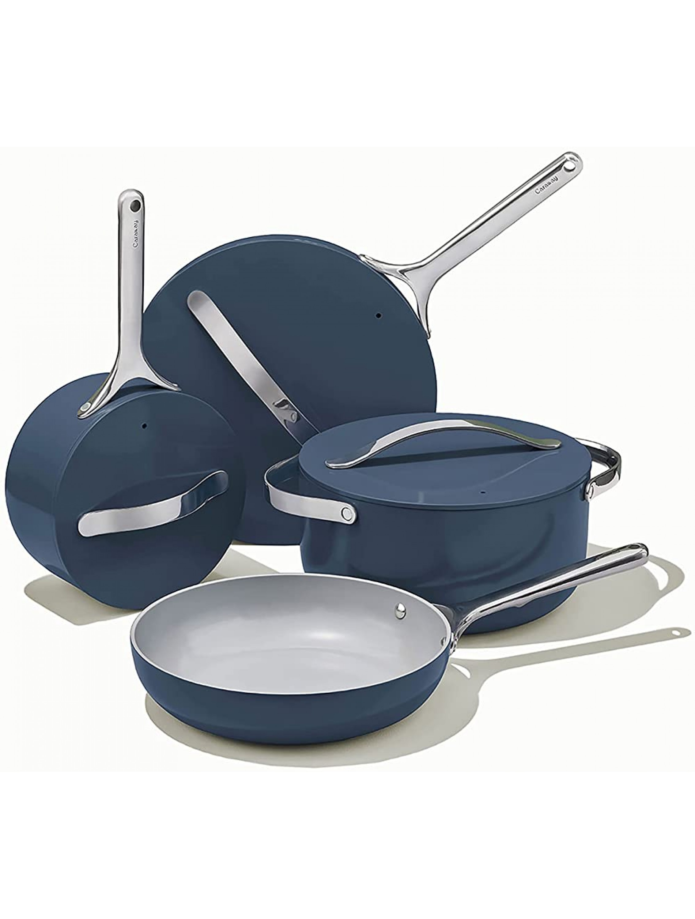 Caraway Nonstick Ceramic Cookware Set 12 Piece Pots Pans Lids and Kitchen Storage Non Toxic PTFE & PFOA Free Oven Safe & Compatible with All Stovetops Gas Electric & Induction Navy - BZ0TC60WE