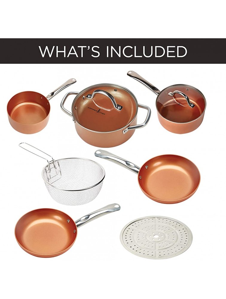 Copper Chef Cookware 9-Pc. Round Pan Set Aluminum and Steel with Ceramic Non-Stick Coating Cookware Set Includes Lids Frying and Roasting Pans Accessories Pots and Pans Set - BEM3I7D5Z