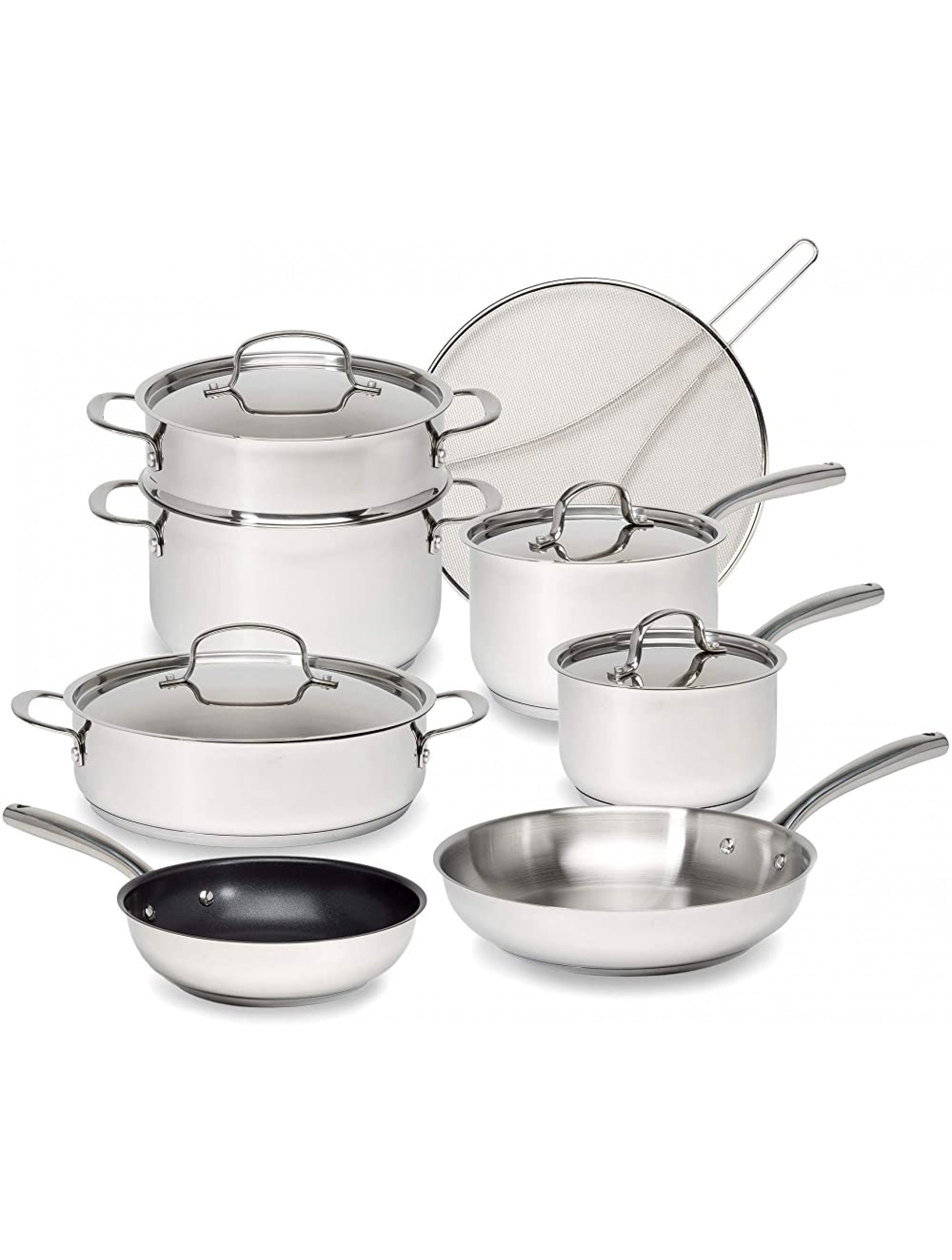 Goodful 12-Piece Classic Stainless Steel Cookware Set with Tri-Ply Base Impact Bonded Pots and Pans Dishwasher Safe - BICXY7UUP
