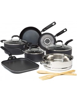 Goodful 12 Piece Cookware Set with Premium Non-Stick Coating Dishwasher Safe Pots and Pans Tempered Glass Steam Vented Lids Stainless Steel Handles Charcoal Gray - BL4XN5ZH4