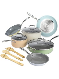 Goodful 12 Piece Cookware Set with Titanium-Reinforced Premium Non-Stick Coating Dishwasher Safe Tempered Glass Steam Vented Lids Stainless Steel Handles Multicolor - BV2P3PHMV