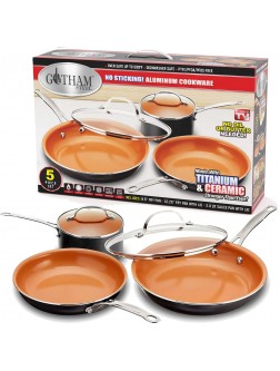 GOTHAM STEEL 5 Piece Kitchen Essentials Cookware Set with Ultra Nonstick Copper Surface Dishwasher Safe Cool Touch Handles- Includes Fry Pans Stock Pot and Glass Lids Original - BSCYCD7IY