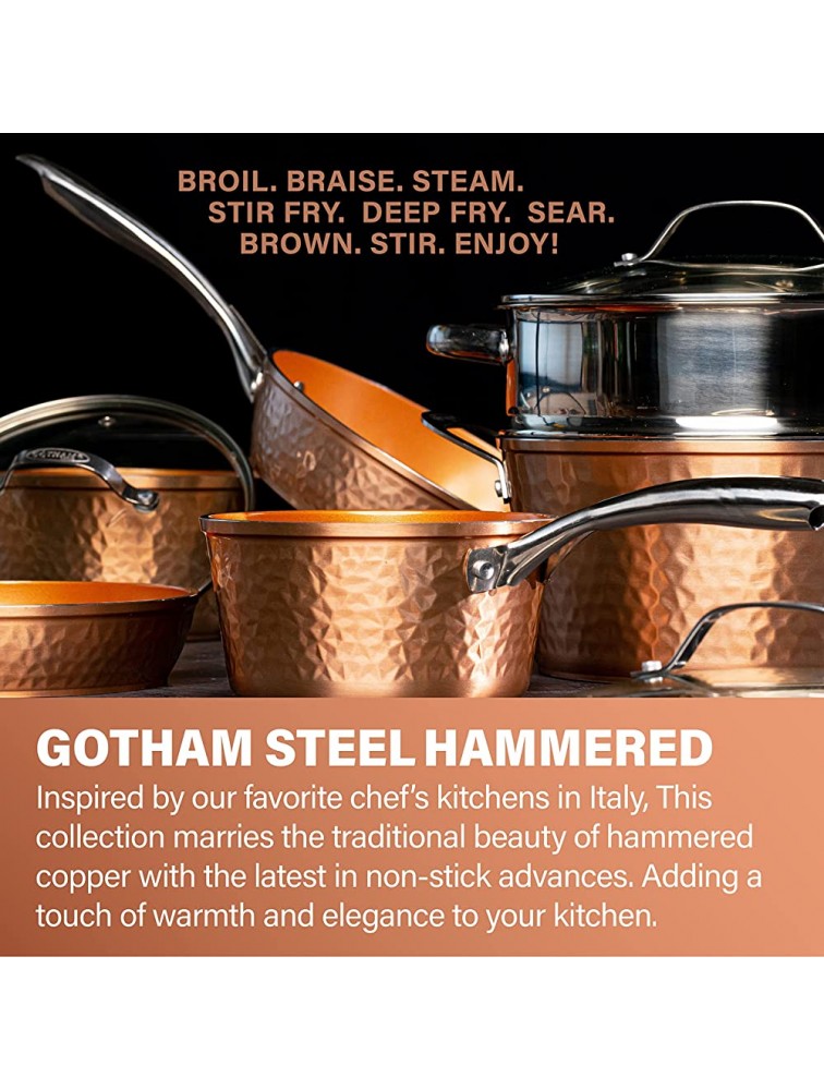 Gotham Steel Hammered Copper Collection – 15 Piece Premium Cookware & 14” Nonstick Fry Pan with Lid – Hammered Copper Collection Premium Aluminum Cookware with Stainless Steel Handles Dishwasher - BXXJ3PA3H