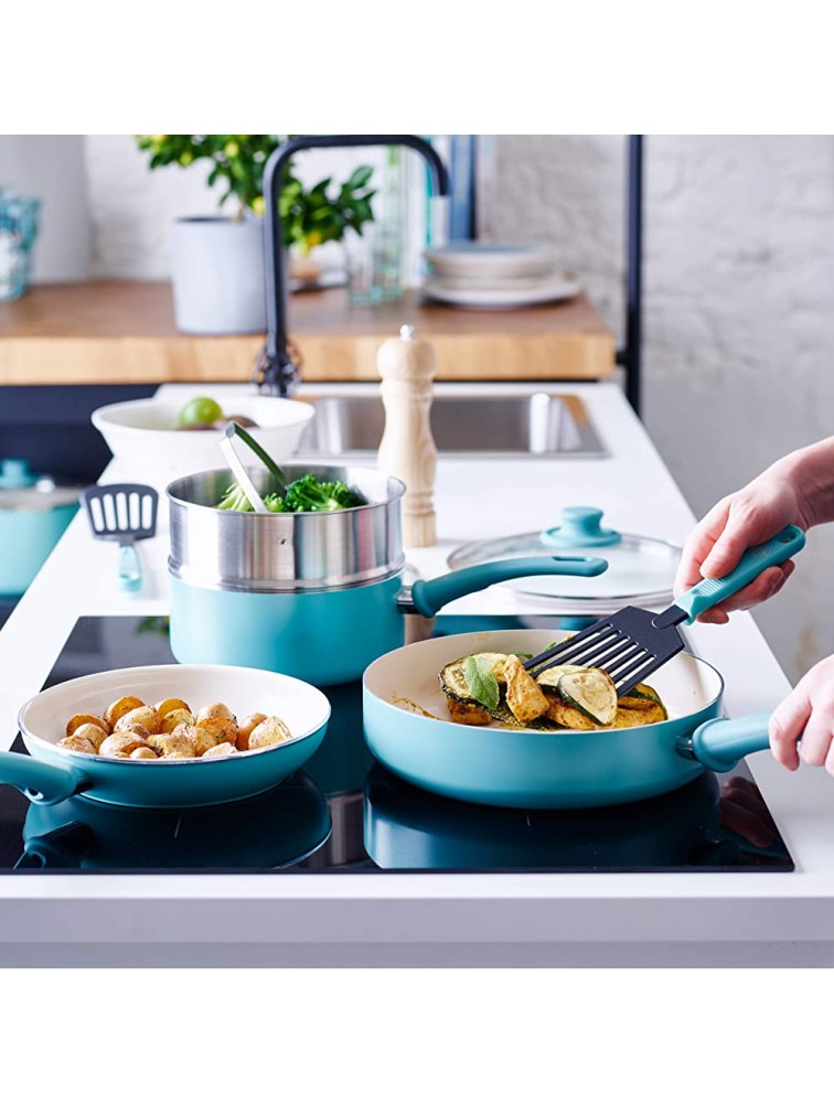 GreenLife Soft Grip Healthy Ceramic Nonstick 15 Piece Cookware Pots and Pans Set Induction PFAS-Free Dishwasher Safe Turquoise - BUDXN7XHQ