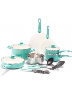 GreenLife Soft Grip Healthy Ceramic Nonstick 15 Piece Cookware Pots and Pans Set Induction PFAS-Free Dishwasher Safe Turquoise - BUDXN7XHQ