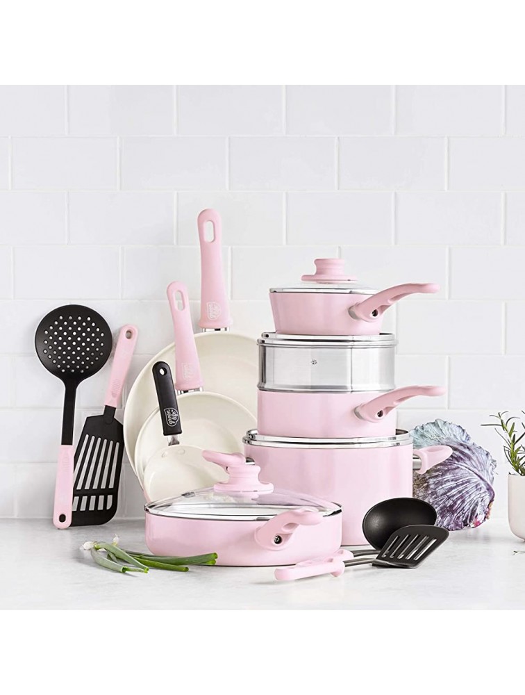 GreenLife Soft Grip Healthy Ceramic Nonstick 16 Piece Cookware Pots and Pans Set PFAS-Free Dishwasher Safe Soft Pink - BUG0B4QNV