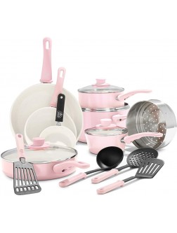 GreenLife Soft Grip Healthy Ceramic Nonstick 16 Piece Cookware Pots and Pans Set PFAS-Free Dishwasher Safe Soft Pink - BUG0B4QNV