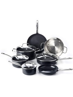 GreenPan Prime Midnight Hard Anodized Healthy Ceramic Nonstick 11 Piece Cookware Pots and Pans Set PFAS-Free Dishwasher Safe Oven Safe Black - B69UNOV3H