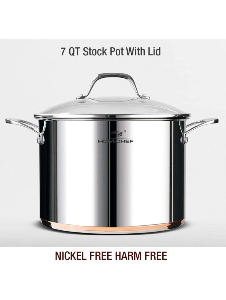 HOMICHEF 10-Piece Nickel Free Stainless Steel Cookware Set Copper Band Nickel Free Stainless Steel Pots and Pans Set Healthy Cookware Set Stainless Steel Non-Toxic Induction Cookware Sets - BNGIEX6K7