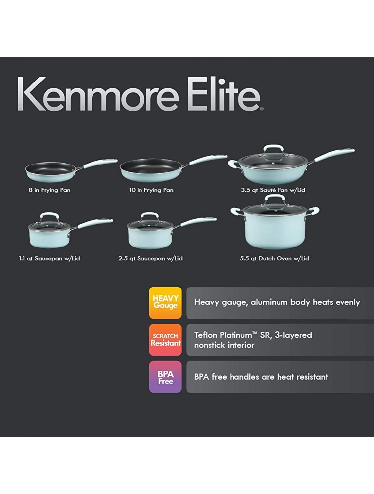 Kenmore Elite Andover Nonstick Platinum Forged Aluminum Cookware Set 10-Piece Glacier Blue - BKJ8GJ19G