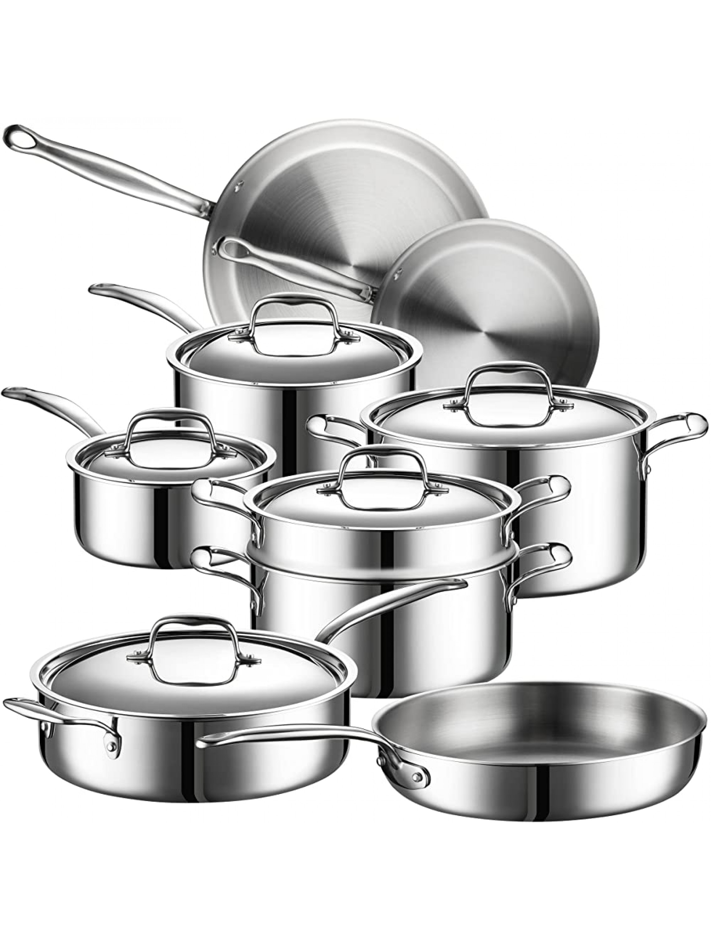 Legend 5-Ply Stainless Steel Cookware Set | MultiPly SuperStainless 14-Piece Professional Home Chef Grade Clad Pots & Pans Sets | All Surface Induction & Oven Safe | Premium Gifts for Men & Women - BSA454J01