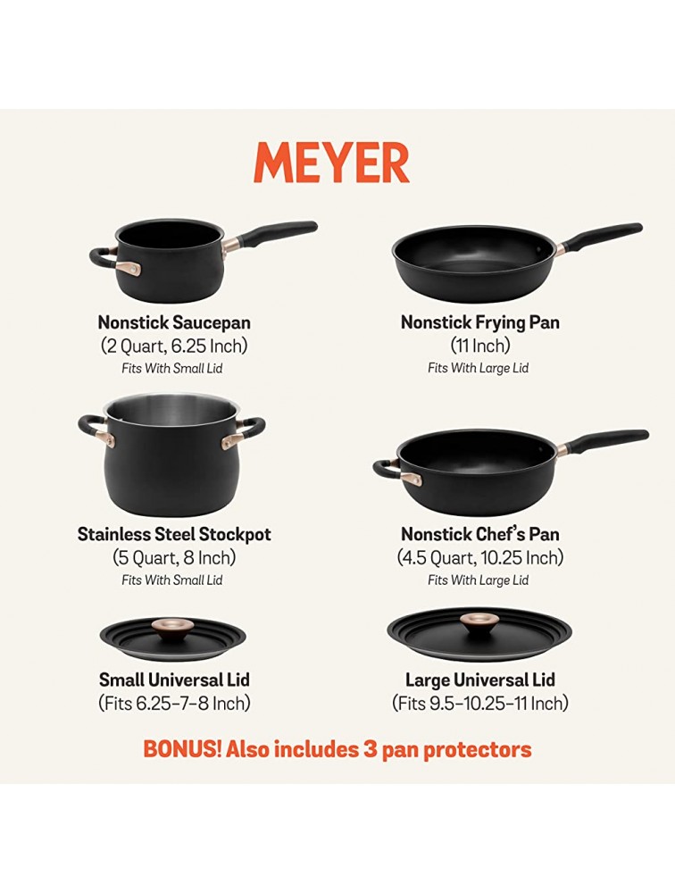 Meyer Accent Series Hard Anodized Nonstick and Stainless Steel Pots and Pans Essential Cookware Set 6 Piece Matte Black - BN42MGQ8Q