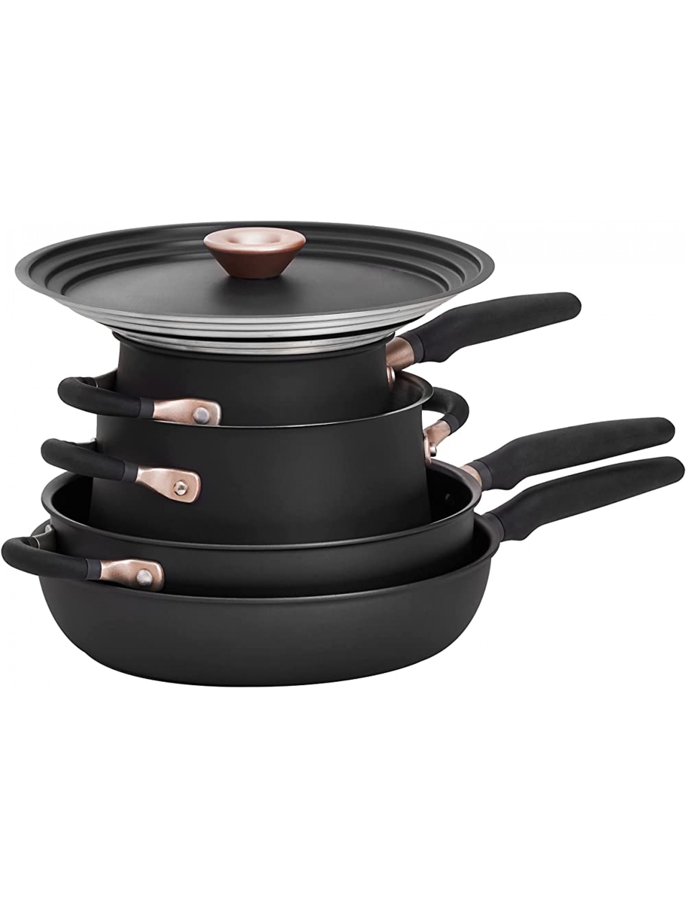 Meyer Accent Series Hard Anodized Nonstick and Stainless Steel Pots and Pans Essential Cookware Set 6 Piece Matte Black - BN42MGQ8Q