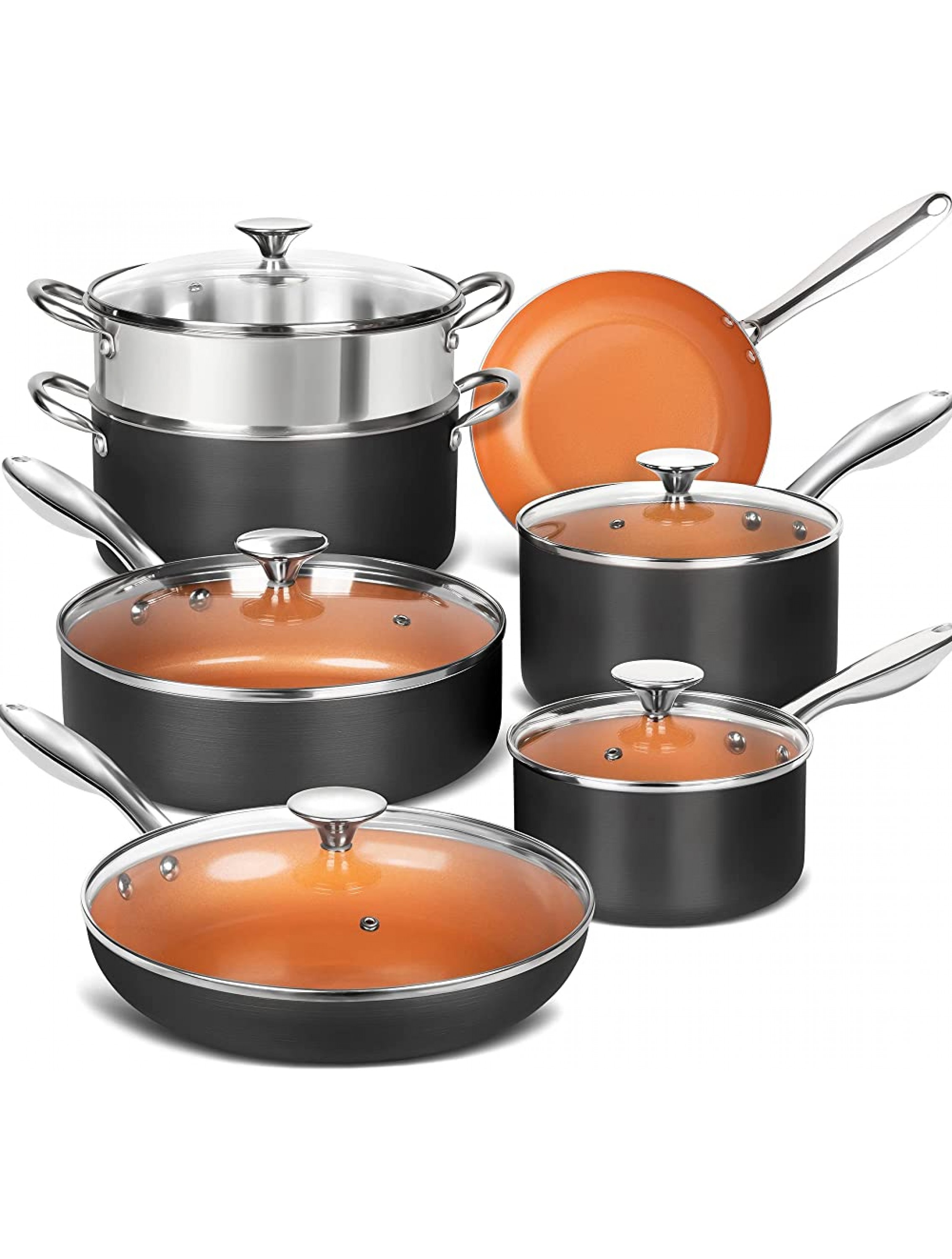 MICHELANGELO Copper Pots and Pans Set Nonstick Hard Anodized Cookware Set With Ceramic Coating Induction Pots and Pans Copper Cookware Set Essential Ceramic Cookware Set 12-Piece - BOQYHG1LV