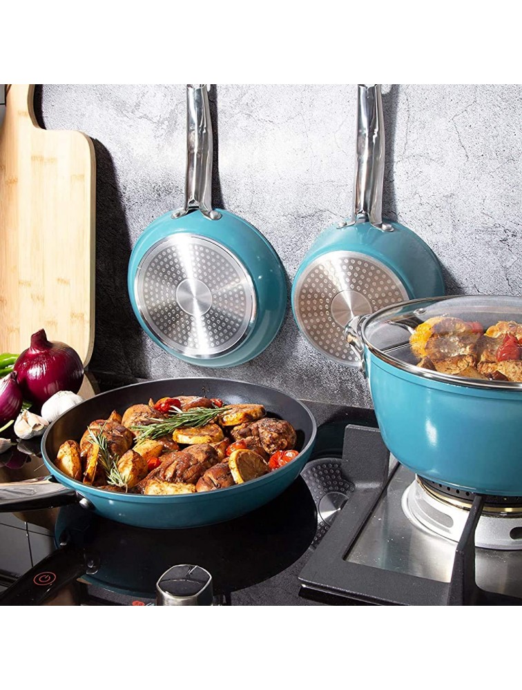 Nonstick Pot and Pan Cooking Set REDMOND Kitchen Ceramic Cookware Set for Stovetops Induction Cooktops Dishwasher Oven Safe 8 Pieces Blue - B8KDG83QZ