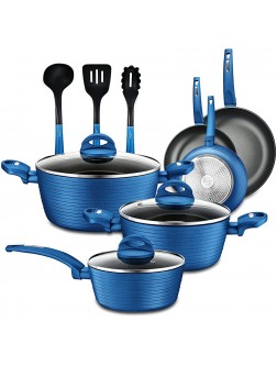 NutriChef Kitchenware Pots & Pans Stylish Cookware Non-Stick Inside & Outside + Heat resistant Lacquer Light Gray Inside and Blue Outside 12-Piece Set One Size - BGIMBBFAI