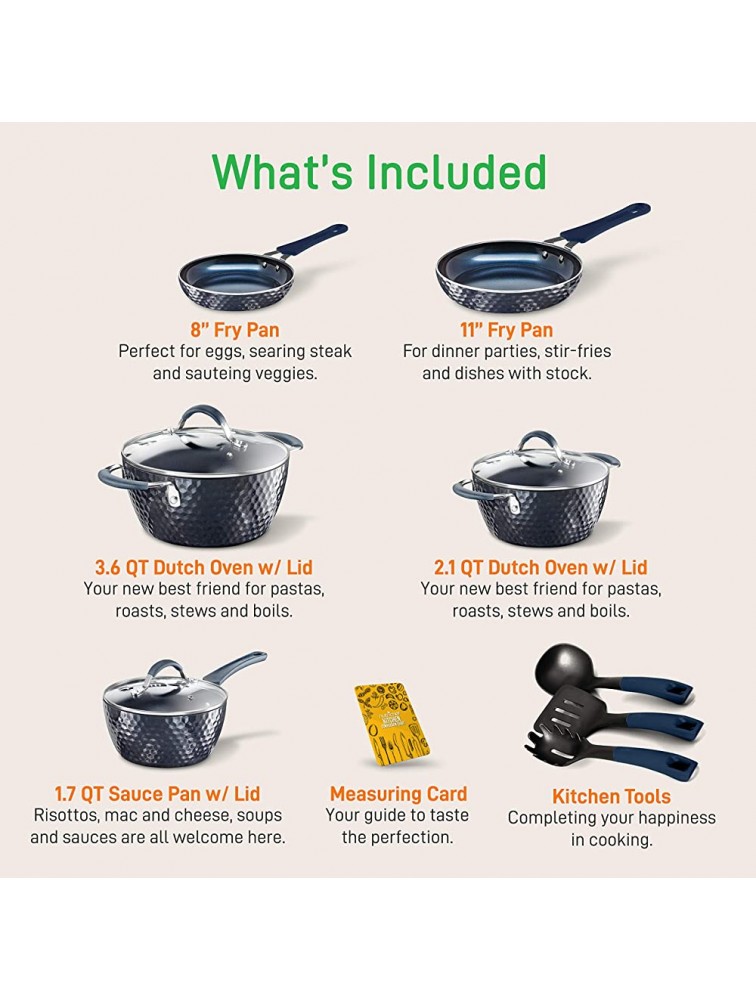 Nutrichef Nonstick Cookware Excilon Home Kitchen Ware Pots & Pan Set with Saucepan Frying Pans Cooking Pots Lids Utensil PTFE PFOA PFOS free 11 Pc Blue Diamond - BTZK6DA84